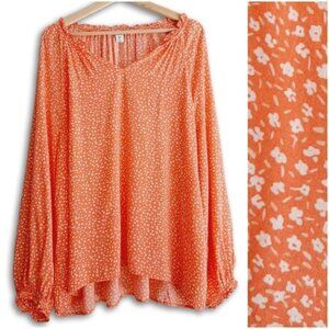 OLD NAVY Long Sleeve Light Flowy Pink Ditsy Floral Blouse Sz XL